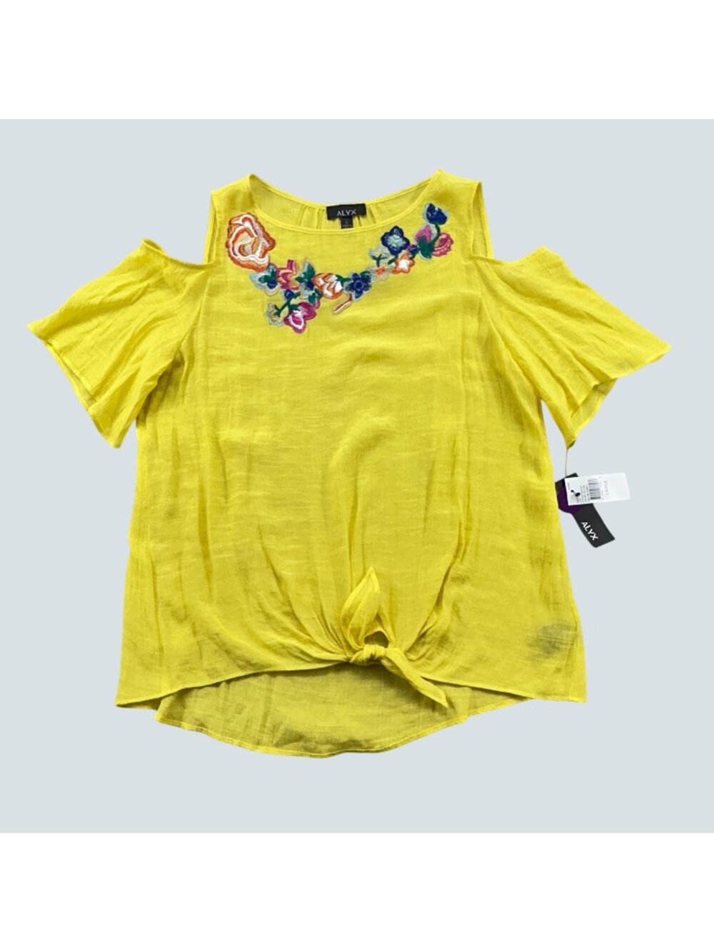ALYX Women’s Large Yellow Floral Embroidered Cold Shoulder Tie Front Blouse